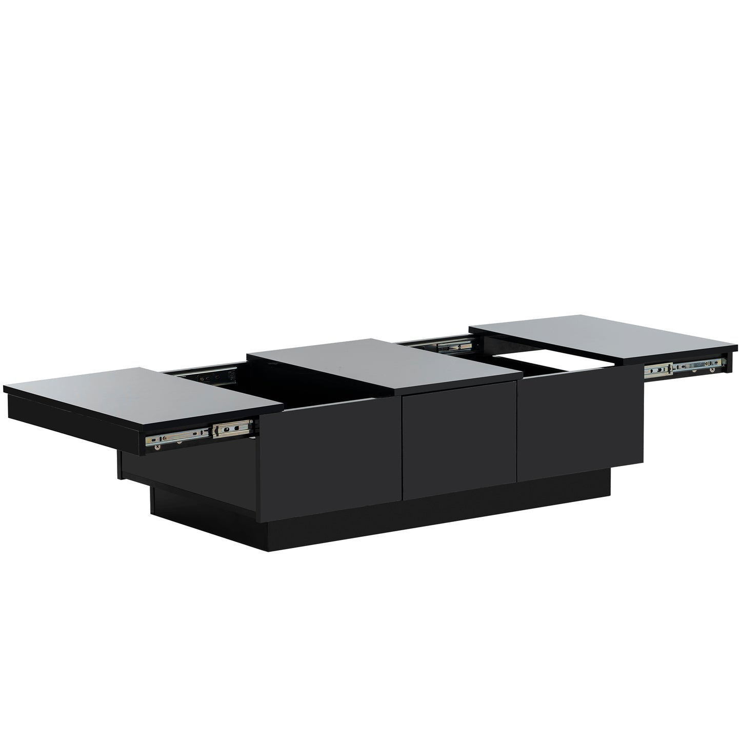 ON-TREND Multifunctional Coffee Table with 2 large Hidden Storage Compartment, Extendable Cocktail Table with 2 Drawers, High-gloss Center Table with Sliding Top for Living Room, 39.3"x21.6", Black