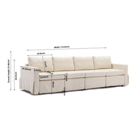 4 Seat Module Sectional Sofa Couch With 2 Ottoman,Seat Cushion and Back Cushion Removable and Washable,Cream