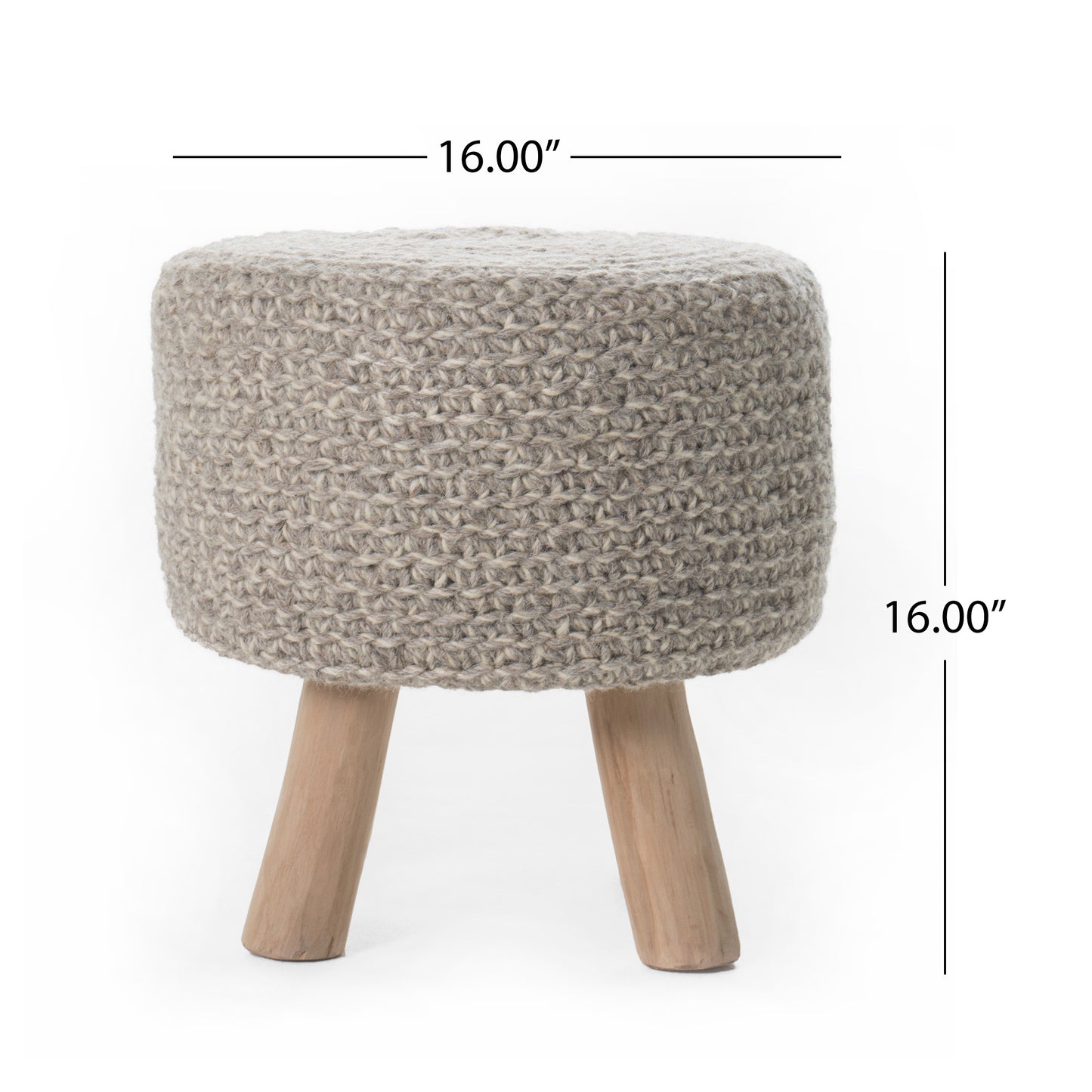 Montana Handcrafted Boho Wool Ottoman Stool, Gray and Natural