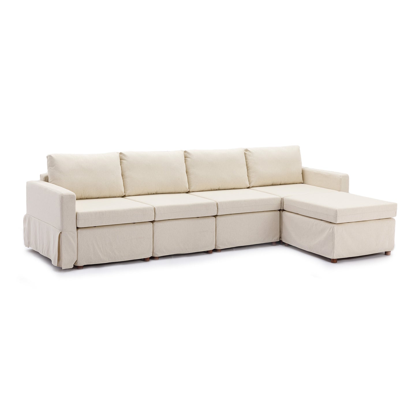 4 Seat Module Sectional Sofa Couch With 1 Ottoman,Seat Cushion and Back Cushion Removable and Washable,Cream