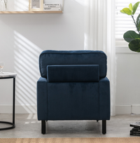 Velvet Accent Chair, Sofa Armchair with Casters, Mid-Century Modern Velvet Upholstered Comfort Oversized Armchair with Wooden Legs, Reading Chair，Living Room Chair, Dark  Blue