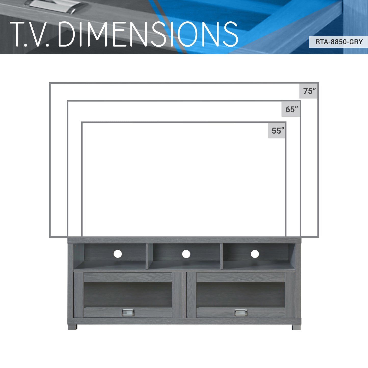 Techni Mobili Durbin TV Stand for TVs up to 75in, Grey