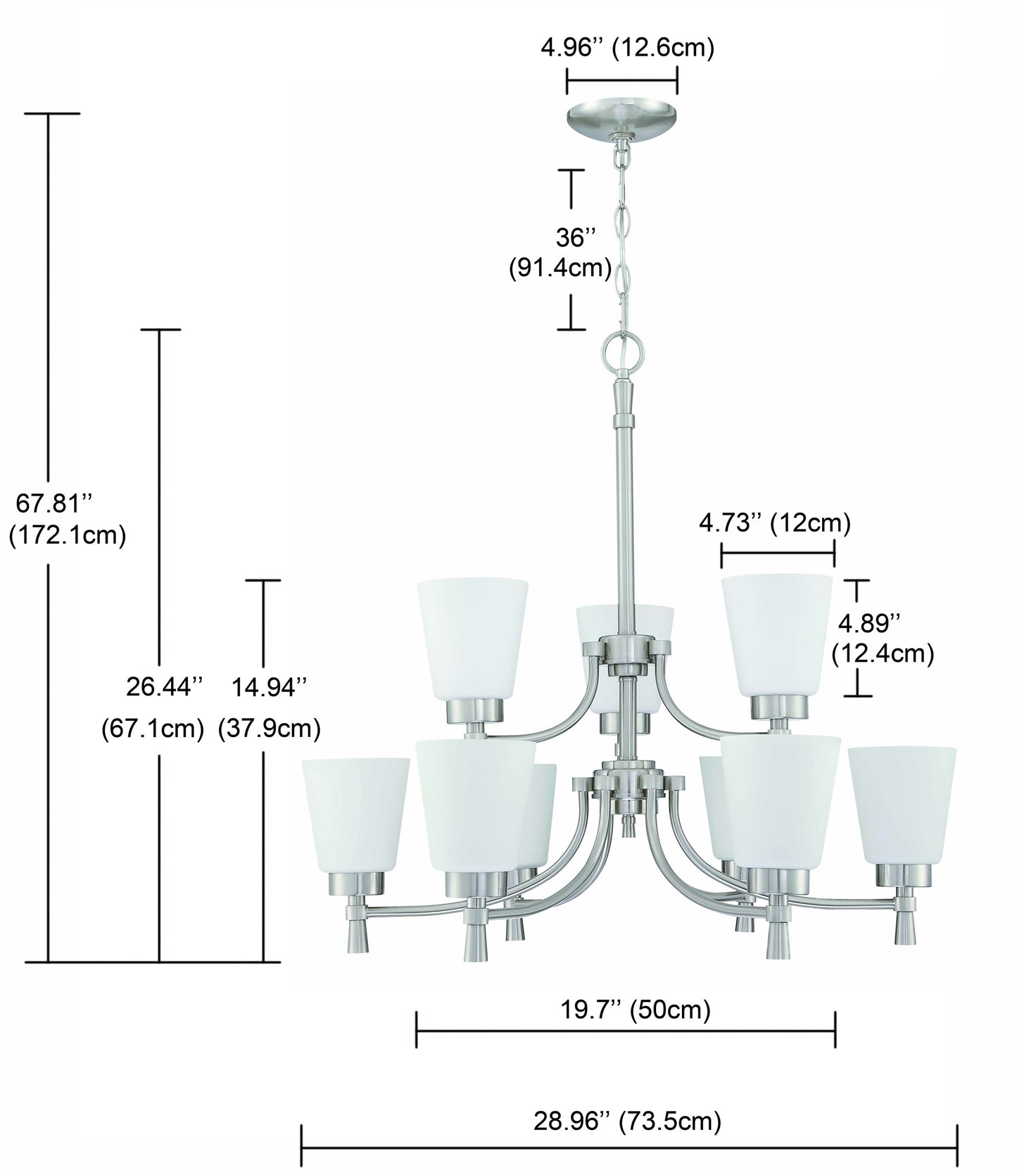 9-Light Brushed Nickle Finish Chandelier Tiered with Shade