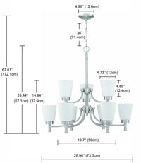 9-Light Brushed Nickle Finish Chandelier Tiered with Shade