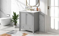 30" Bathroom Vanity with Sink Combo, Multi-functional Bathroom Cabinet with Doors and Drawer, Solid Frame and MDF Board, Grey