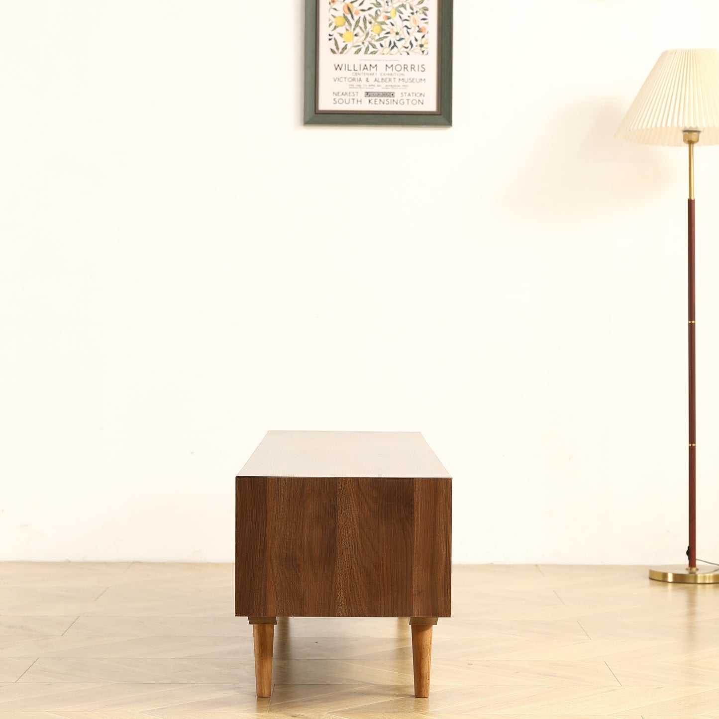 Modern 63 Inch TV Cabinet with Black Walnut Finish and Solid Wood Legs