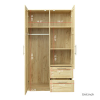 High wardrobe and kitchen cabinet with 2 doors, 2 drawers and 5 storage spaces,Oak