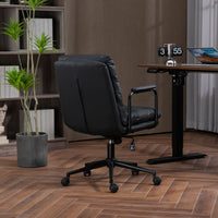 Office Chair,Mid Back Home Office Desk Task Chair with Wheels and Arms Ergonomic PU Leather Computer Rolling Swivel Chair with Padded Armrest,The back of the chair can recline 40° (Black)