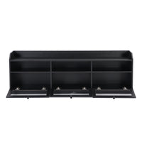 ON-TREND Sleek & Modern Design TV Stand with Acrylic Board Door, Chic Elegant Media Console for TVs Up to 65", Ample Storage Space TV Cabinet with Black Handles, Black