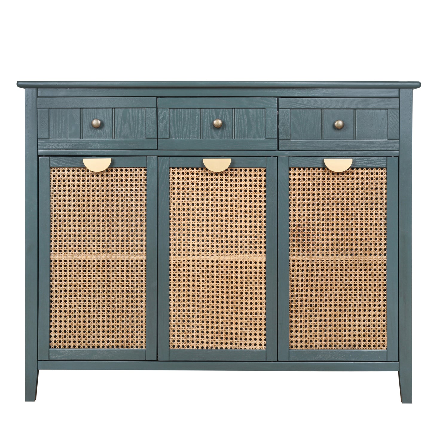 3 door 3 drawer cabinet,sideboard,real wood texture,hand painted,natural rattan weaving,suitable for multiple scenes such as living room, bedroom, study room