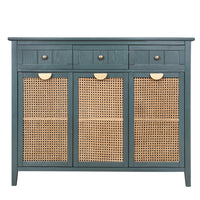 3 door 3 drawer cabinet,sideboard,real wood texture,hand painted,natural rattan weaving,suitable for multiple scenes such as living room, bedroom, study room