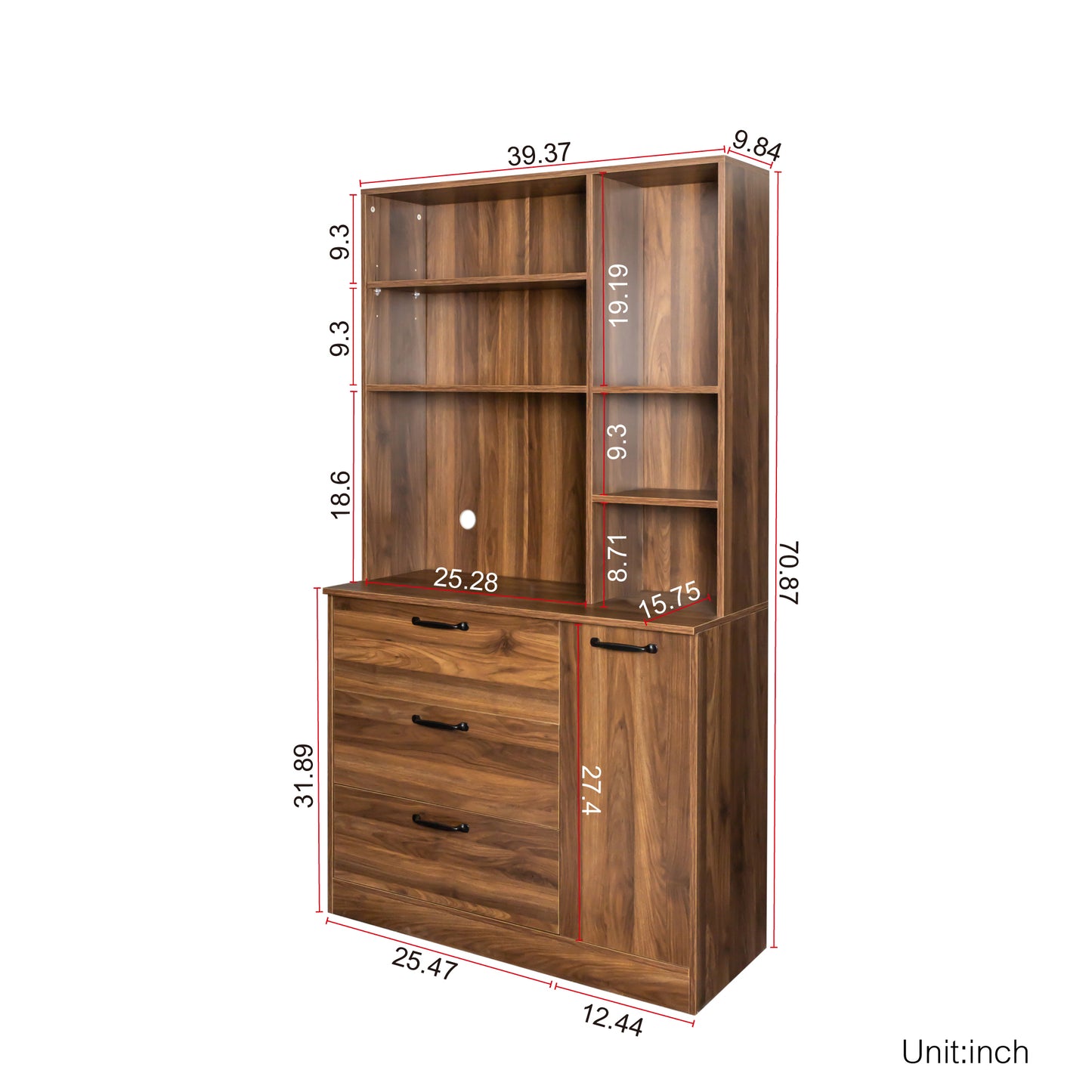 Large Kitchen Pantry Storage Cabinet with Drawers & Open Shelves, Freestanding Kitchen Cupboard Buffet Cabinet