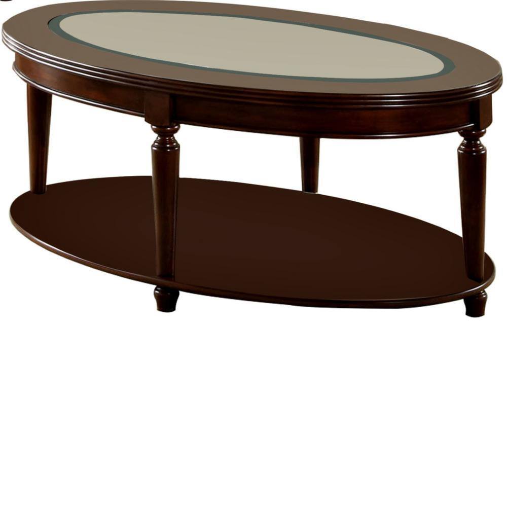 Transitional 1pc Coffee Table Dark Cherry Open Bottom Shelf Beveled Glass Top Turned Legs Living Room Furniture