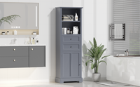 Bathroom Storage Cabinet, Tall Storage Cabinet with Two Drawers, Open Storage, Adjustable Shelf, Grey