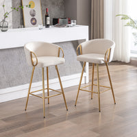 30 Inch Set of 2 Bar Stools,with Chrome Footrest and Base Velvet + Golden Leg Simple Bar Stool,CREAM