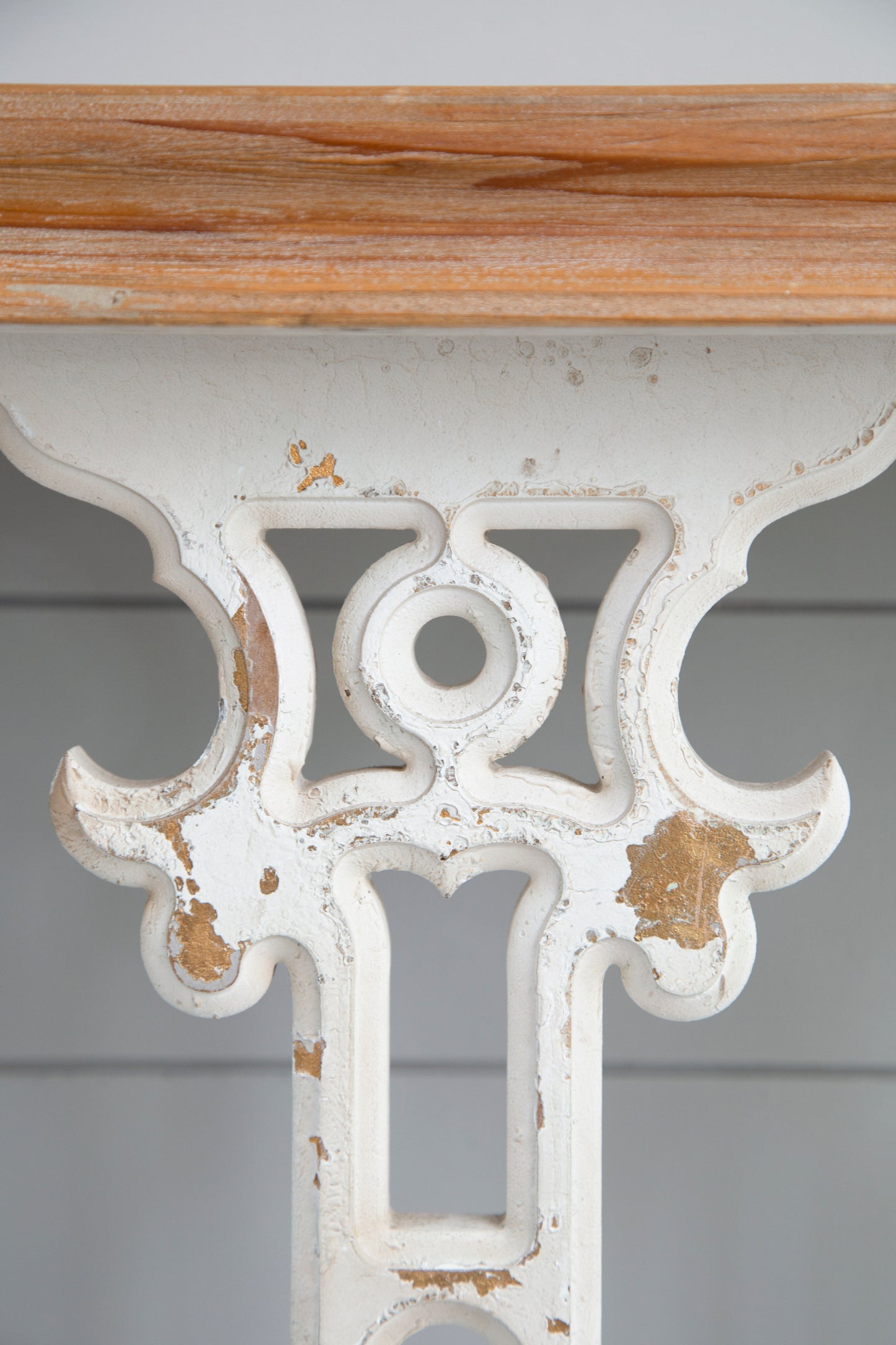 32" x 12" x 32" Classic Vintage White Wash Console Table with Brown Wood Top