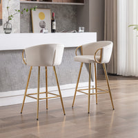 30 Inch Set of 2 Bar Stools,with Chrome Footrest and Base Velvet + Golden Leg Simple Bar Stool,CREAM