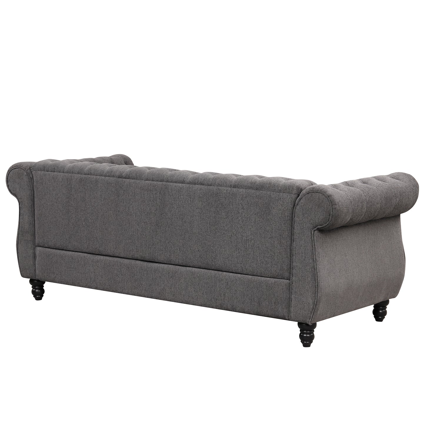 82" modern sofa Dutch plush upholstered sofa, solid wood legs, buttoned tufted backrest, gray