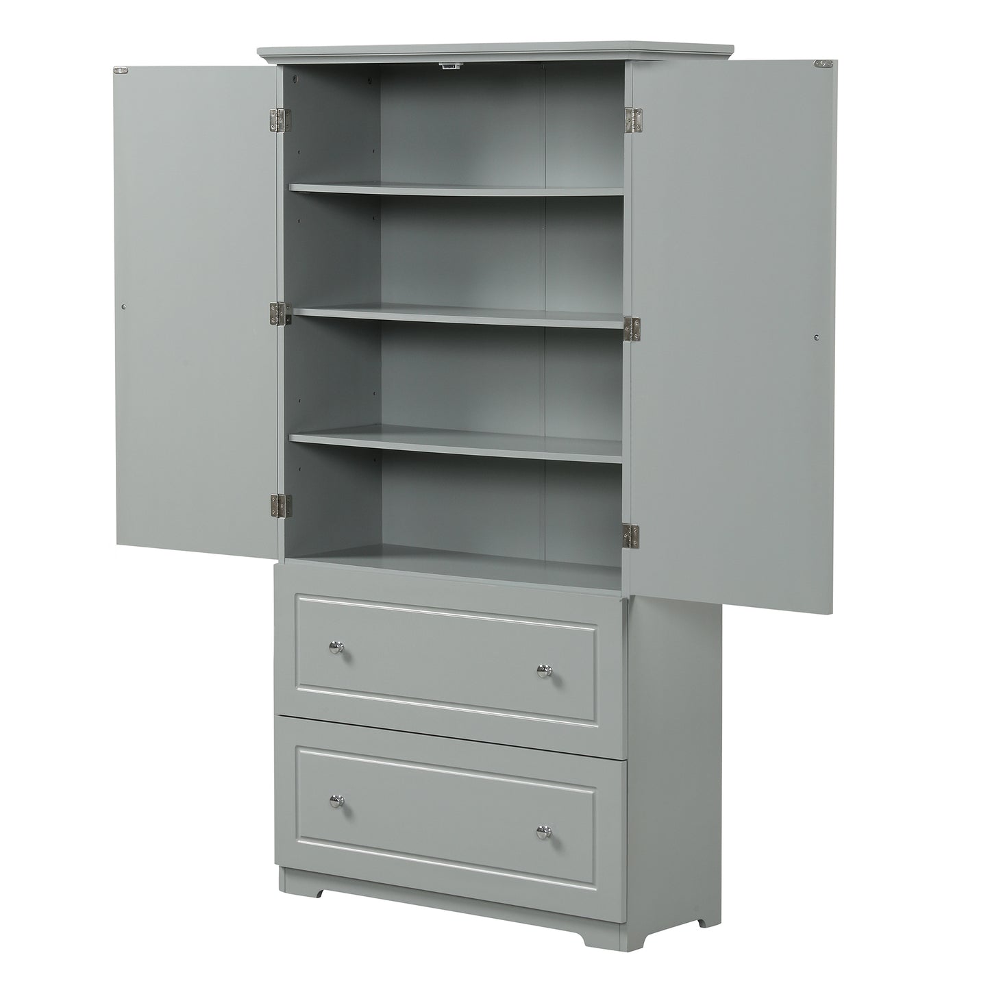 Wide Bathroom Storage Cabinet, Freestanding Storage Cabinet with Two Drawers and Adjustable Shelf, MDF Board with Painted Finish, Grey