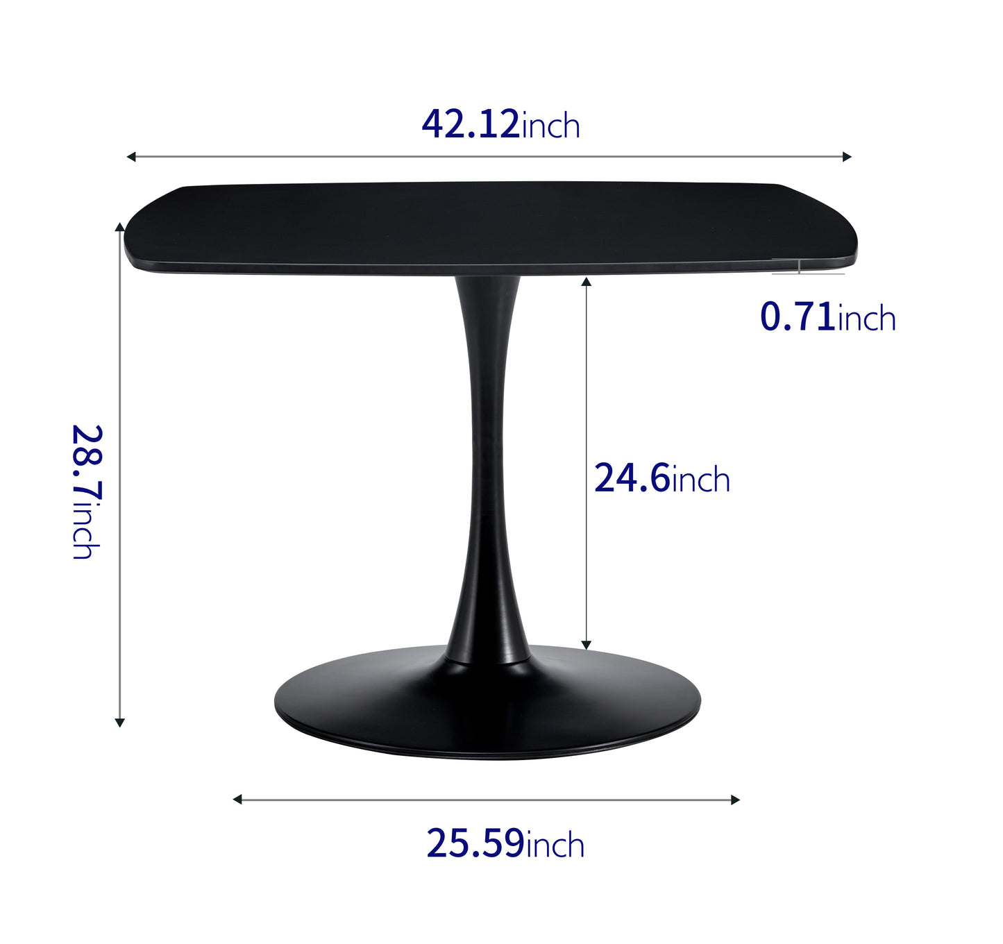 42.1"BLACK Table Mid-century Dining Table for 4-6 people With Round Mdf Table Top, Pedestal Dining Table, End Table Leisure Coffee Table