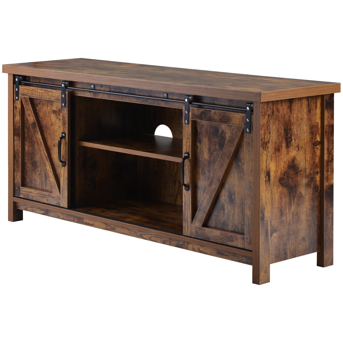 TV Stand，Barn door modern &farmhousewood entertainment center，  Console for Media,removable door panel & living room with for tvs up to 60'',BARNWOOD/BLACK