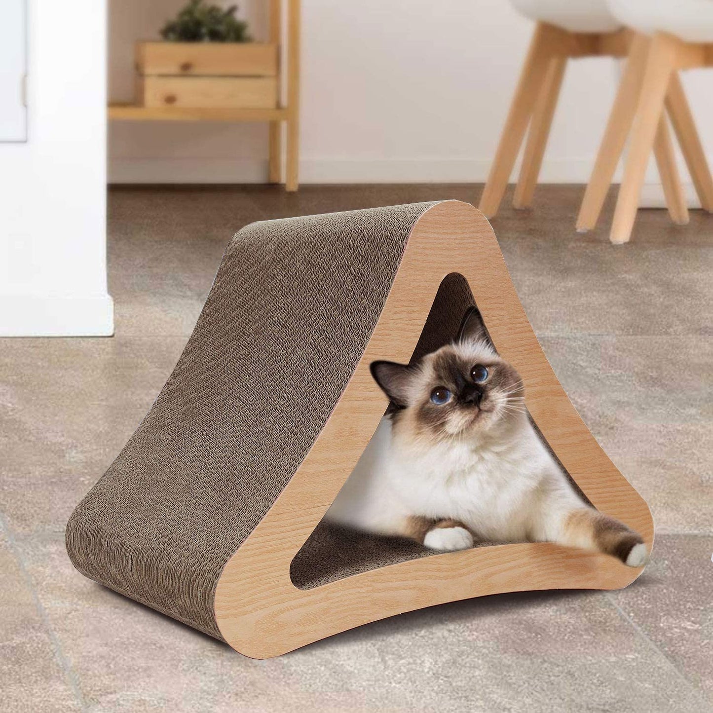 ScratchMe 3-Sided Triangle Cat Scratching Post Scratcher Cardboard, Recycle Corrugated Vertical Cat Board Pads prevents Furniture Damage, Triangular