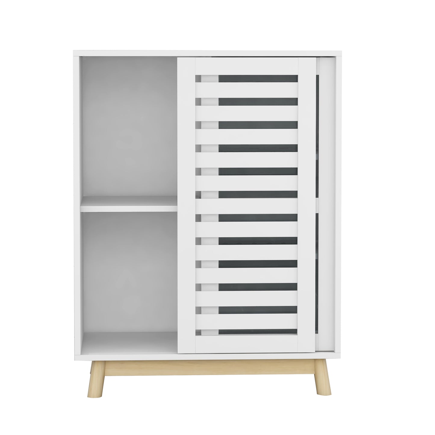 Asymmetric sliding door cabinet