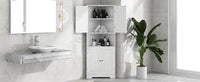 Tall Bathroom Storage Cabinet, Corner Cabinet with Doors and Adjustable Shelf, MDF Board with Painted Finish, White