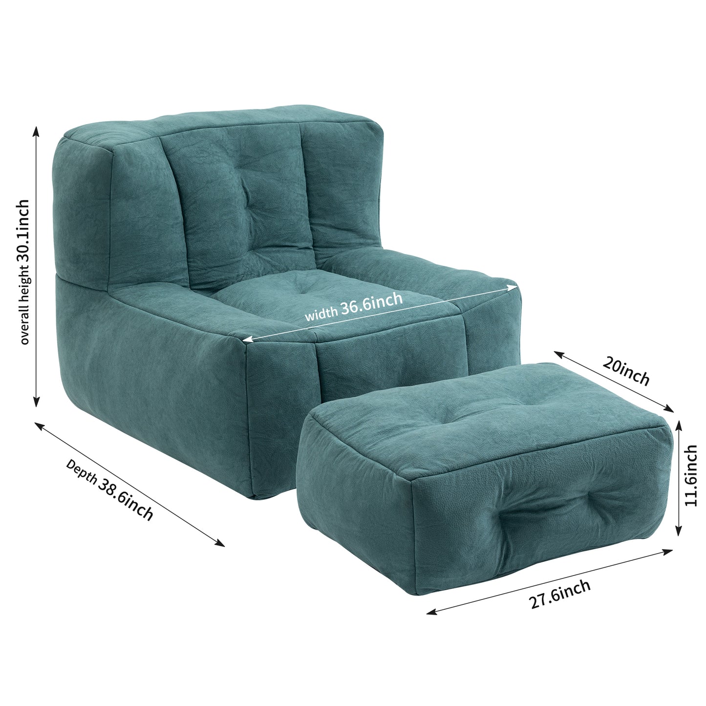 Fluffy bean bag chair, comfortable bean bag for adults and children, super soft lazy sofa chair with memory foam and ottoman, indoor modern focus bean bag chair for living room, bedroom, apartment