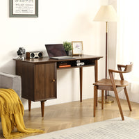 Small Desk with 47.24 Inch, Modern Walnut Finish, Solid Wood Legs - Suitable for Home and Office Use