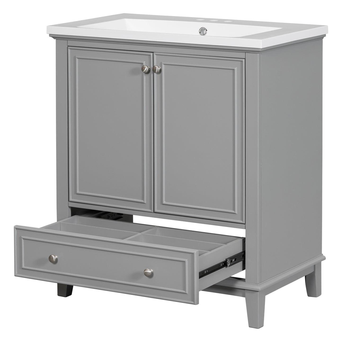 30" Bathroom Vanity with Sink Combo, Multi-functional Bathroom Cabinet with Doors and Drawer, Solid Frame and MDF Board, Grey