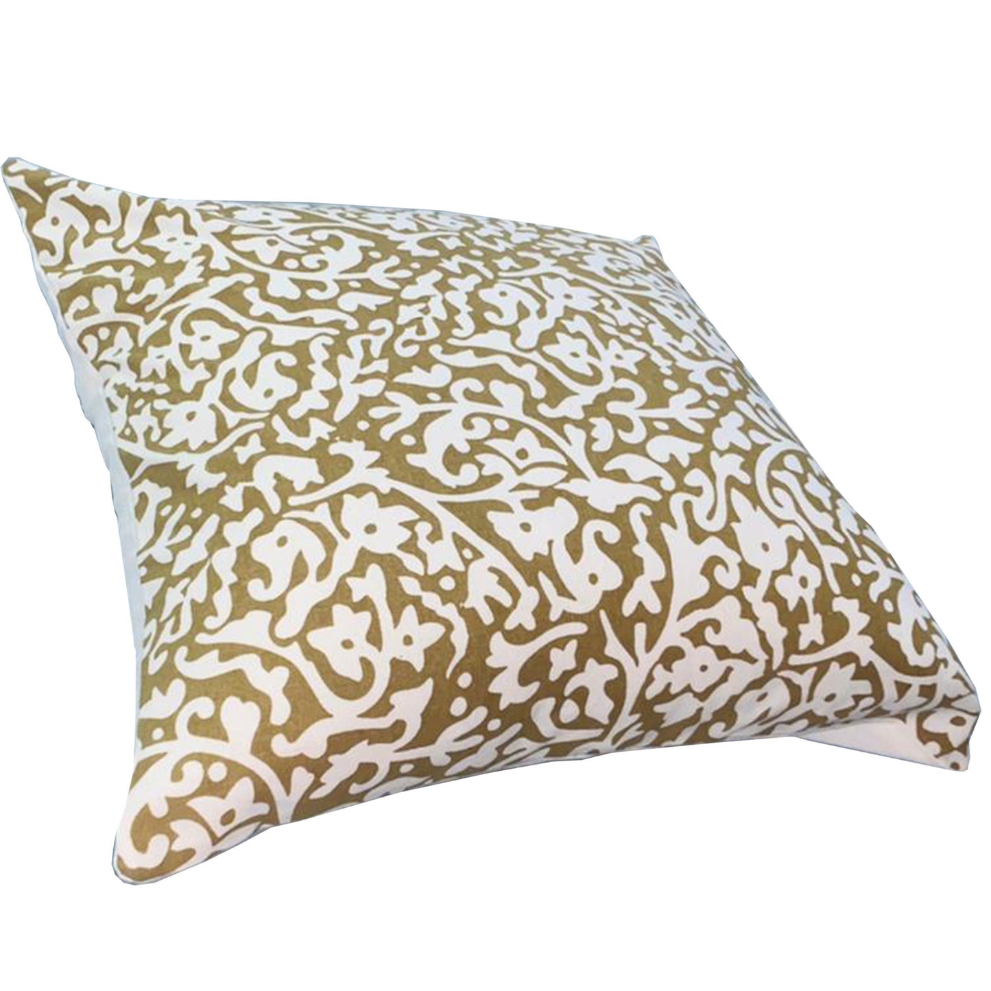 18 x 18 Handcrafted Cotton Square Accent Throw Pillow, Elegant Filigree Pattern, White and Gold