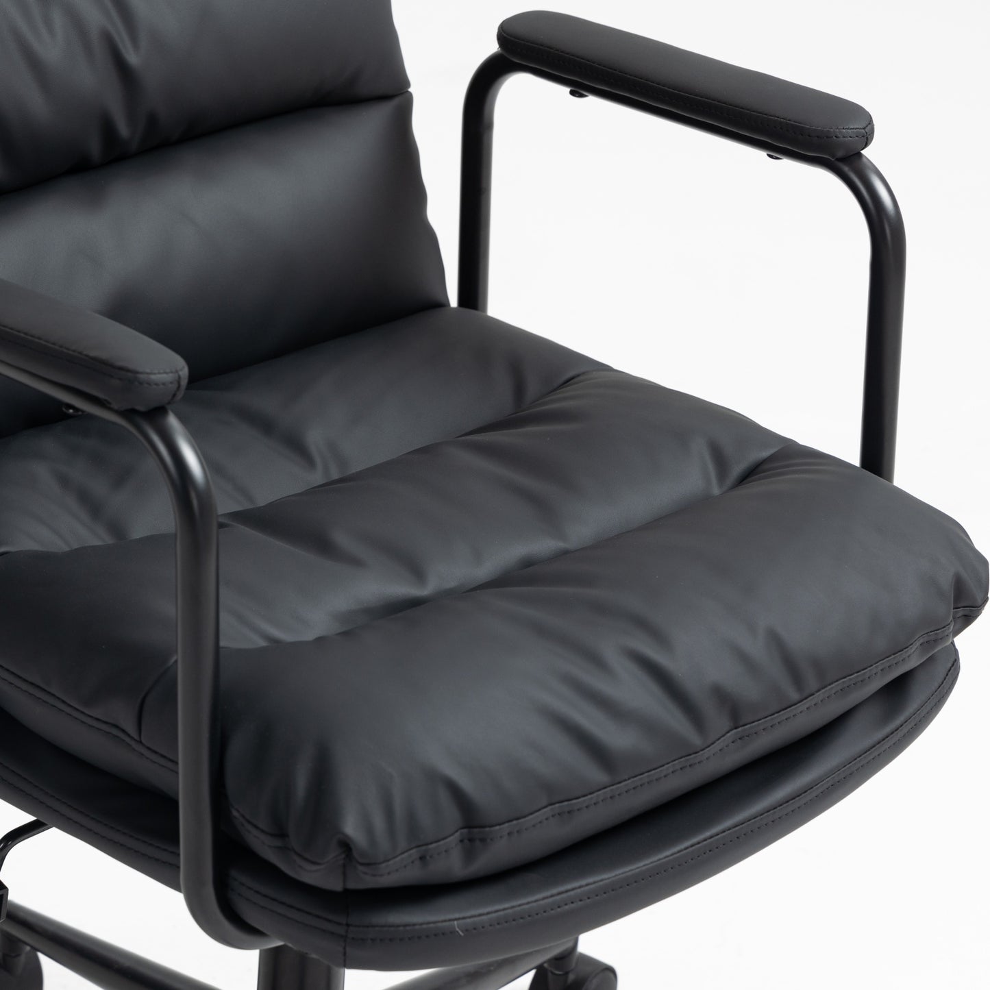 Office Chair,Mid Back Home Office Desk Task Chair with Wheels and Arms Ergonomic PU Leather Computer Rolling Swivel Chair with Padded Armrest,The back of the chair can recline 40° (Black)