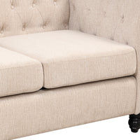 60" modern sofa Dutch plush upholstered sofa, solid wood legs, buttoned tufted backrest, beige