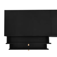 ON-TREND Luxurious TV Stand with Fluted Glass Doors, Elegant and Functional Media Console for TVs Up to 90'', Tempered Glass Shelf TV Cabinet with Multiple Storage Options, Black