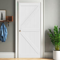 CRAZY ELF 28" x 84" "K" Style Wood Primed Standard Barn Door Slab, DIY Unfinished Solid Wood Paneled Door, Interior Single Door Slab, Pre-Drilled Ready to Assemble