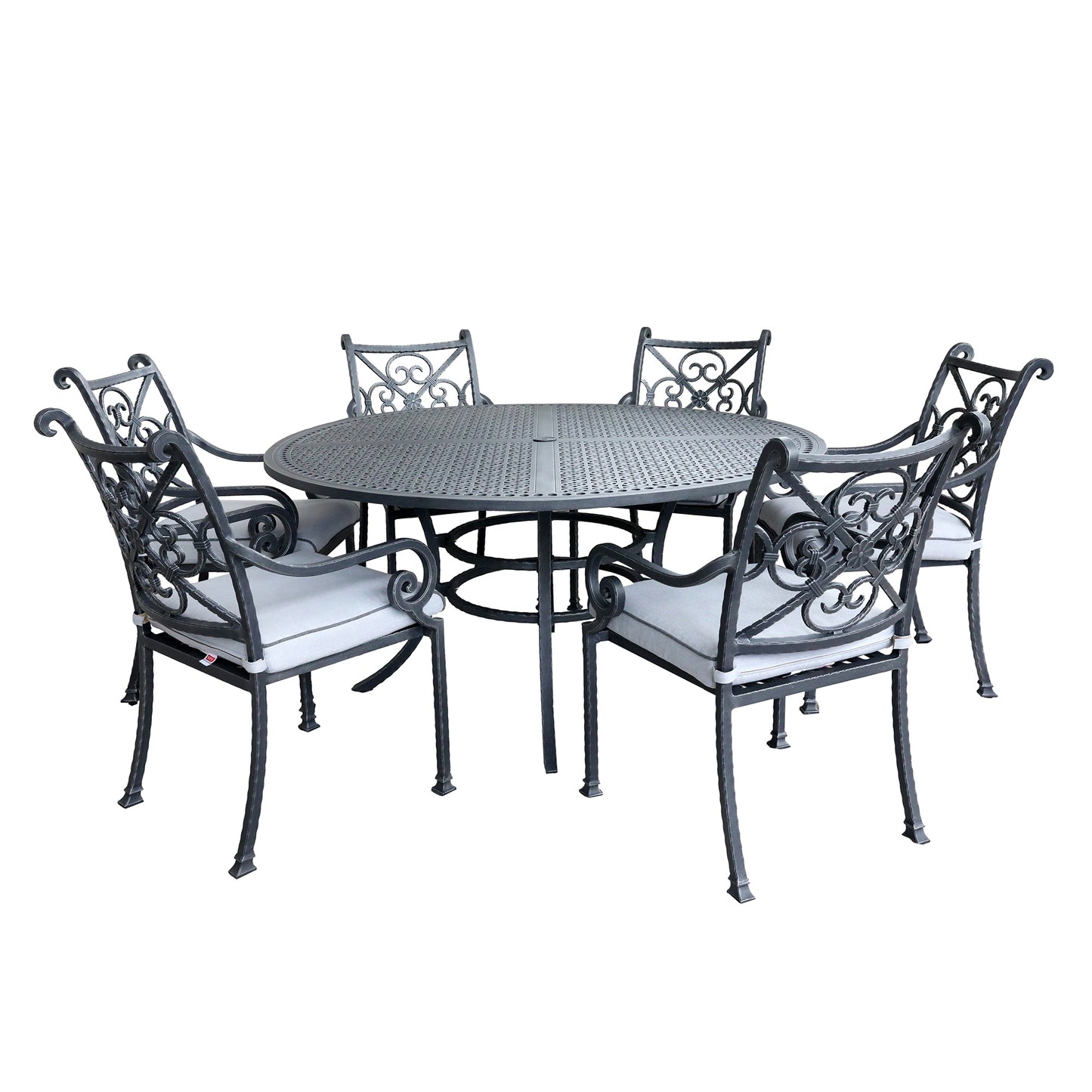 Outdoor Aluminum 7-Piece Round Dining Set With 6 Arm Chairs, Blue