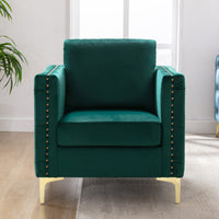 Modern Velvet Armchair Tufted Button Accent Chair Club Chair with Steel Legs for Living Room Bedroom,Green