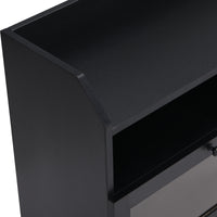 ON-TREND Sleek & Modern Design TV Stand with Acrylic Board Door, Chic Elegant Media Console for TVs Up to 65", Ample Storage Space TV Cabinet with Black Handles, Black