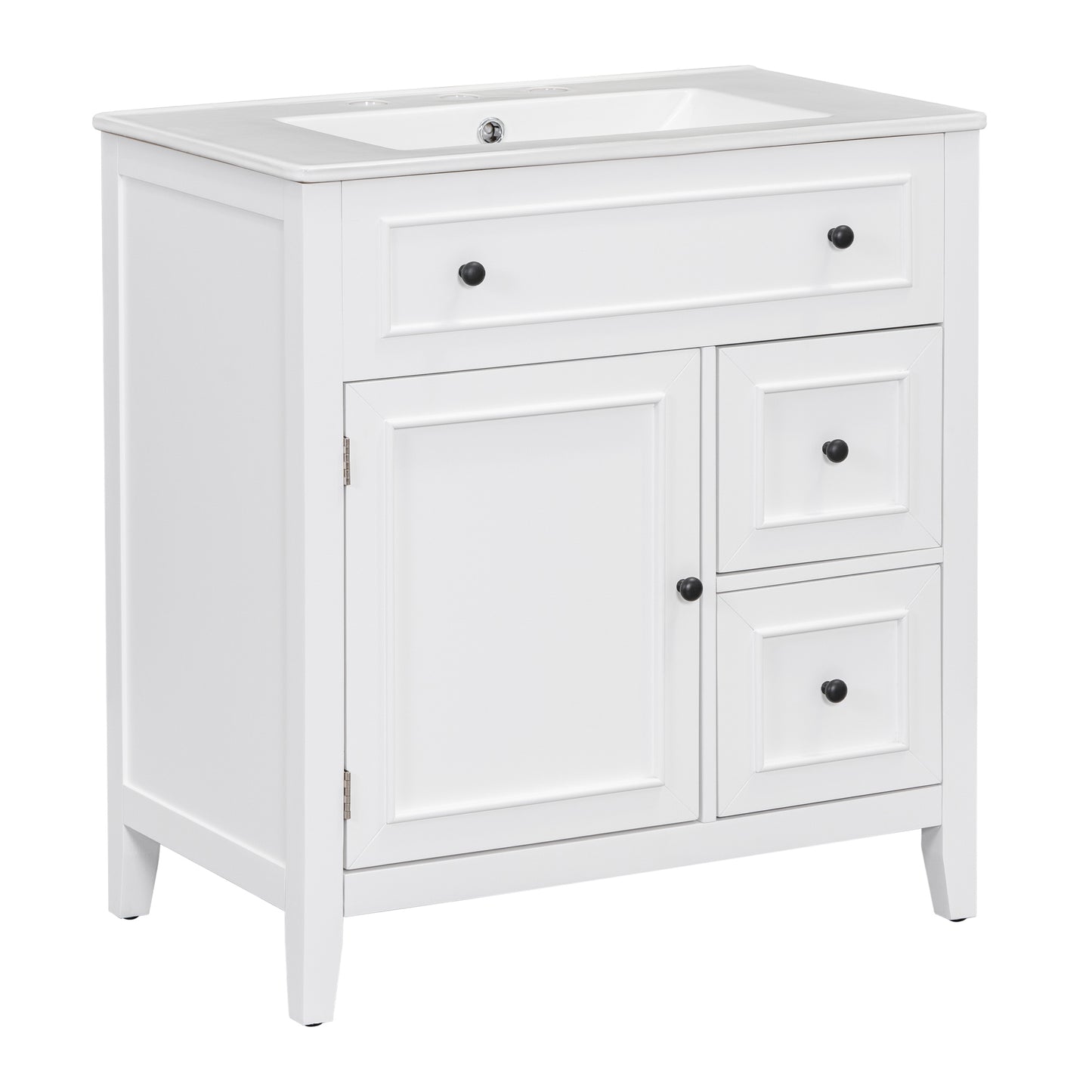 30" Bathroom Vanity with Sink Top, Bathroom Vanity Cabinet with Door and Two Drawers, Solid Wood Frame, One Package, White