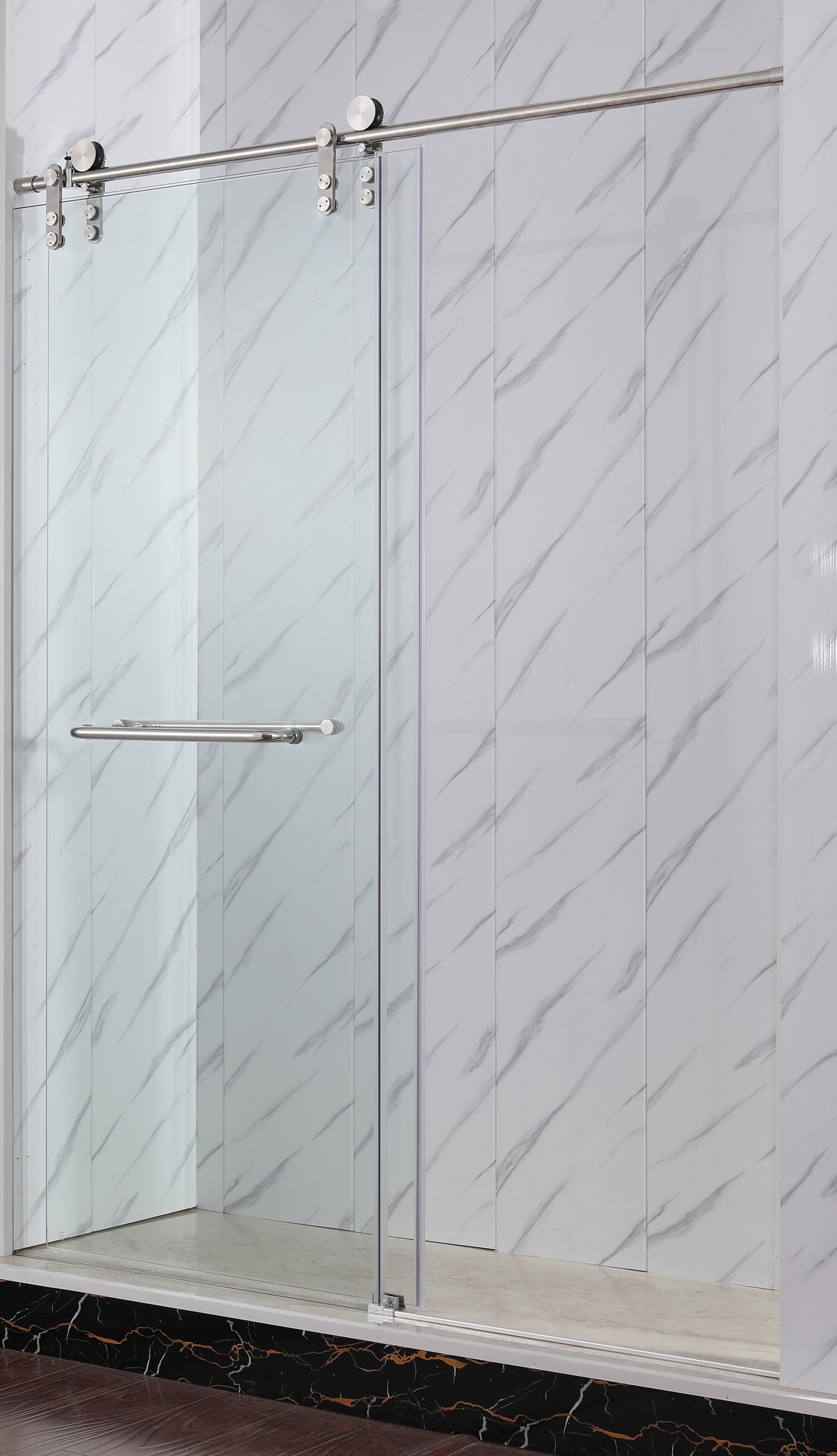 Frameless Shower Door with Rust-Resistant Stainless Steel, Explosion-Proof Glass, and Easy Installation 60*72