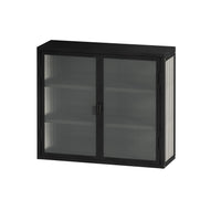 27.56"Glass Doors Modern Two-door Wall Cabinet with Featuring Three-tier Storage for Entryway Living Room Bathroom Dining Room,Matte Black