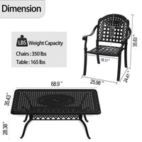 7-Piece Set Of Cast Aluminum Patio Furniture  With Black Frame and  Seat Cushions In Random Colors