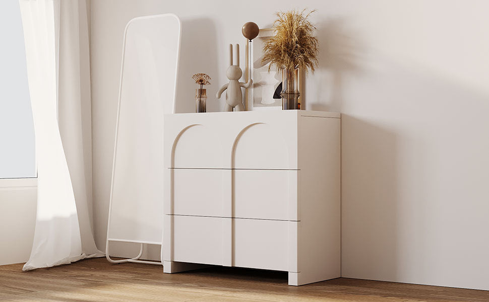 Modern Style Three-Drawer Chest Sideboard Cabinet Ample Storage Spaces for Living Room, Children's Room, Adult Room, Half Gloss White