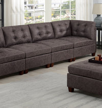 Living Room Furniture Dark Brown Modular Sofa Set 8pc Set Breathable Leatherette Tufted Couch 4x Corner Wedge 3x Armless Chairs and 1x Ottoman