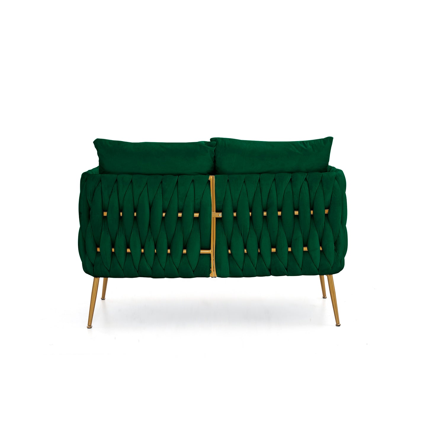 3 Piece Modern Velvet Upholstered Living Room Set with 3-Seater Sofa and 2 Loveseats, Handmade Woven Tufted Back and Arms, Golden Metal Legs, Green Velvet