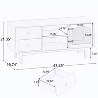 Living Room White TV Stand with Drawers and Open Shelves, A Cabinet with Glass Doors for Storage