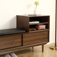 Modern Shoe Changing Cabinet with Cushion - 47.24 Inch, Black Walnut Finish, Solid Wood Legs - Spacious and Fashionable Shoe Cabinet