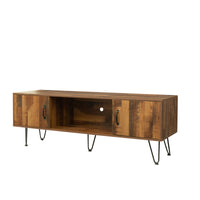 TV Media Stand, 60 inch Wide , Modern Industrial, Living Room Entertainment Center, Storage Shelves and Cabinets, for Flat Screen TVs up to 65 inches in Natural