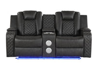 Benz LED & Power Recliner 3 PC Made With Faux Leather in Black